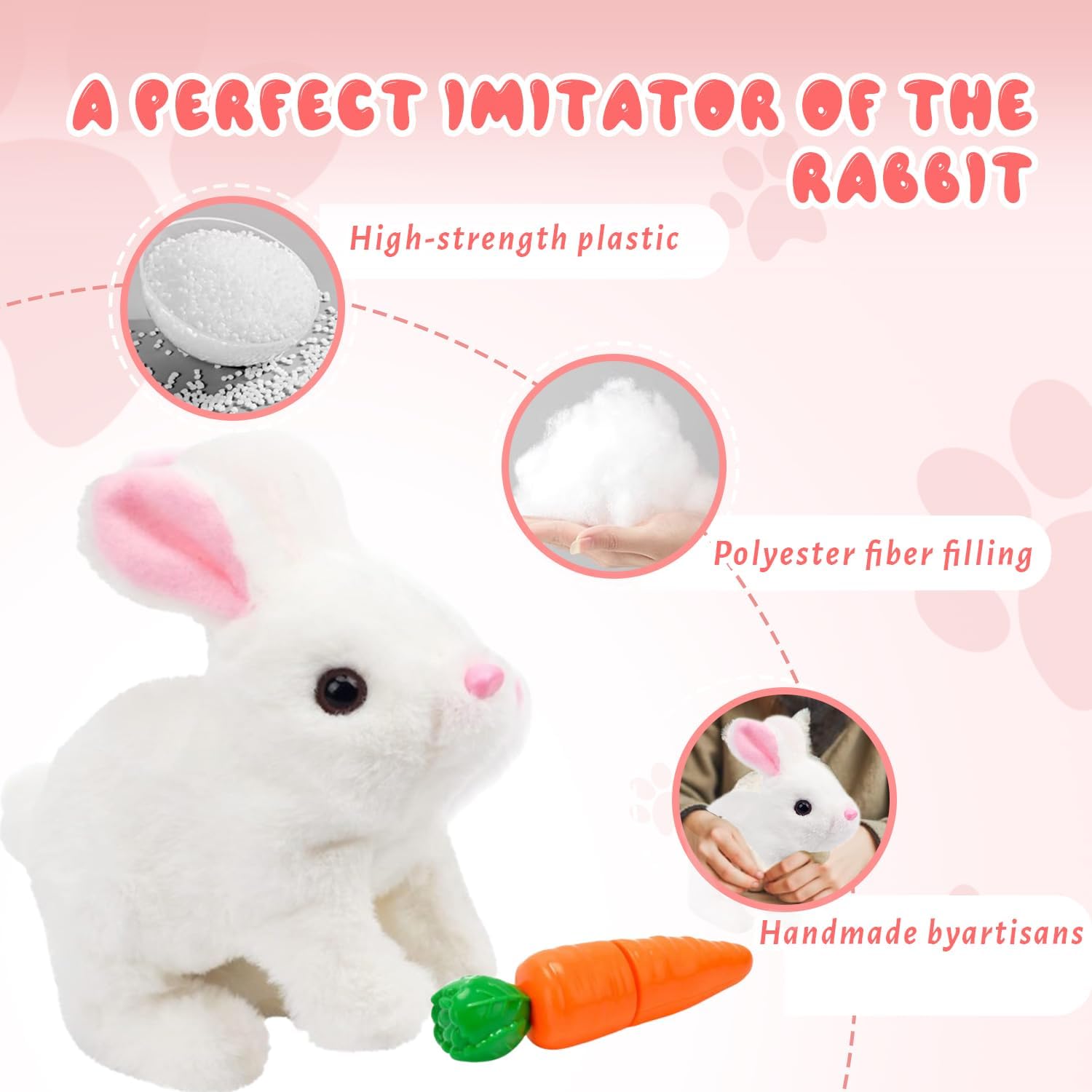 Feknnedm Hopping Bunny Toy – Interactive Easter Plush with Sounds, Jumping, and Twitching Ears (Brown+White)