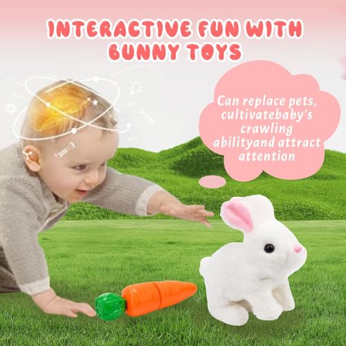 Feknnedm Hopping Bunny Toy – Interactive Easter Plush with Sounds, Jumping, and Twitching Ears (Brown+White)
