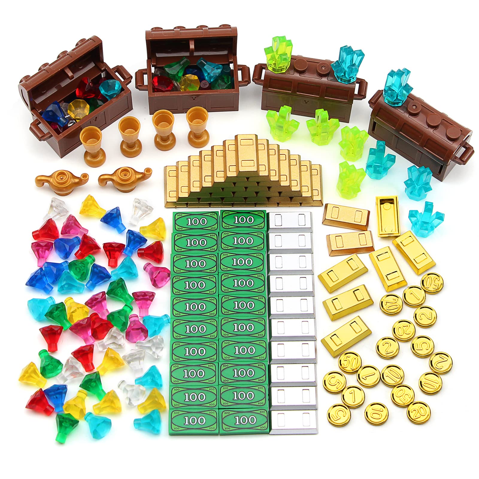 Feleph 174-Piece Pirate Treasure Chest Building Blocks Set, Gold Bars Coins Gems for Kids Ages 4+
