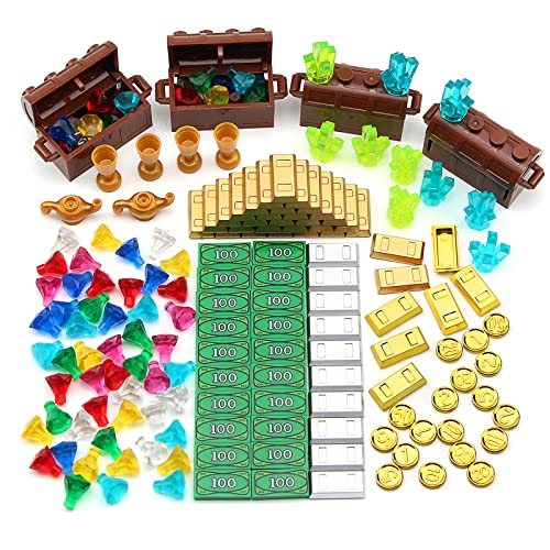 Feleph 174-Piece Pirate Treasure Chest Building Blocks Set, Gold Bars Coins Gems for Kids Ages 4+