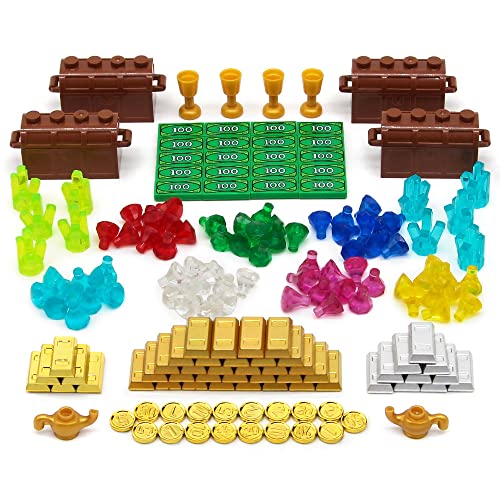 Feleph 174-Piece Pirate Treasure Chest Building Blocks Set, Gold Bars Coins Gems for Kids Ages 4+