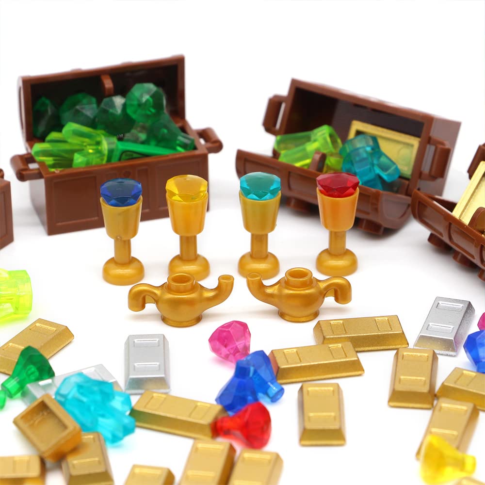 Feleph 174-Piece Pirate Treasure Chest Building Blocks Set, Gold Bars Coins Gems for Kids Ages 4+