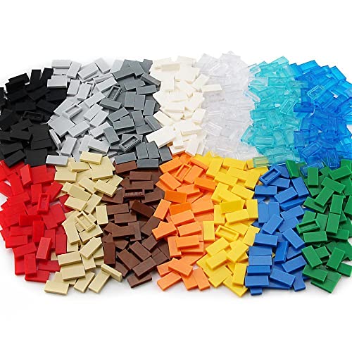 Feleph 700-Piece 1x2 Flat Tiles Building Blocks - Multicolored ABS Bricks for Smooth Surfaces