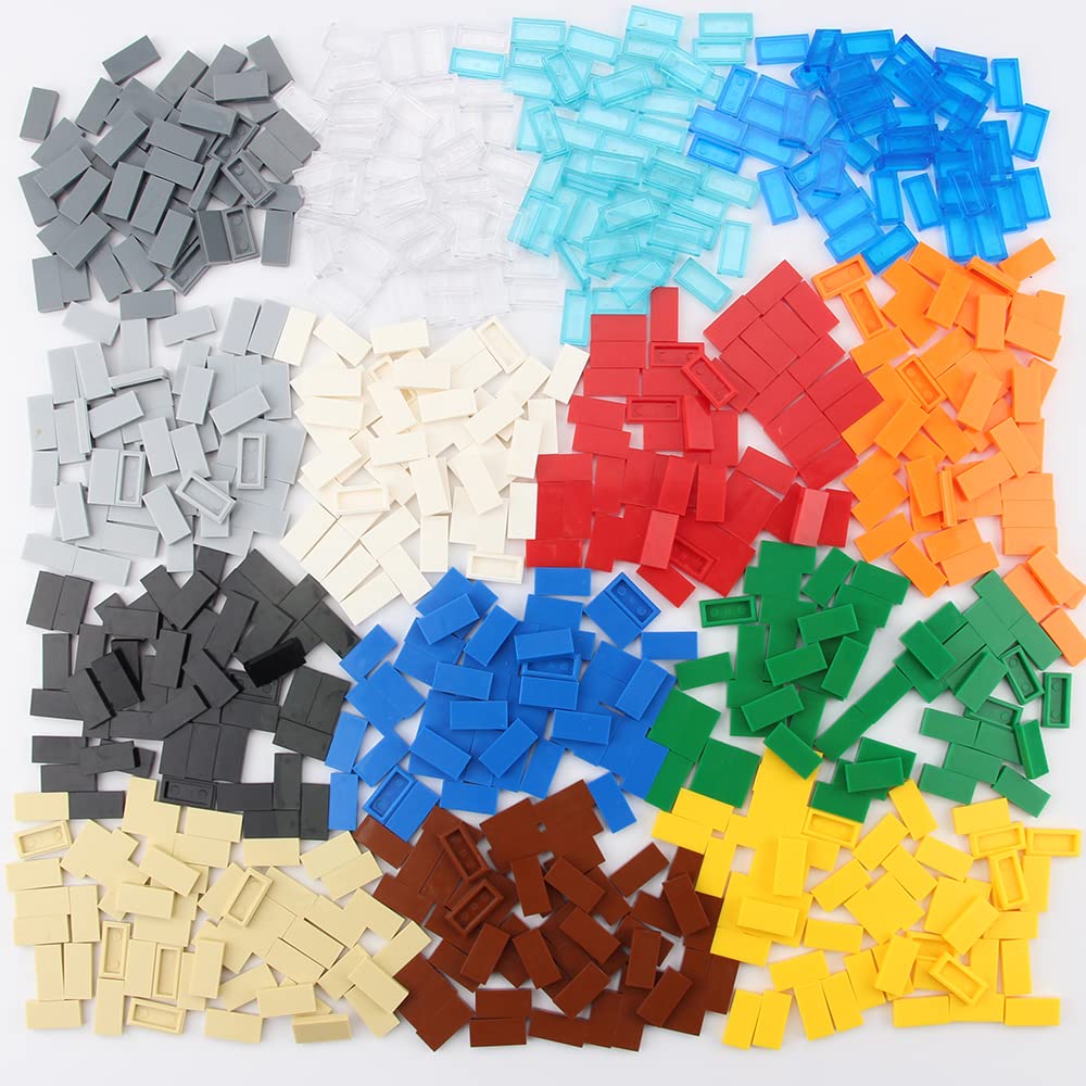 Feleph 700-Piece 1x2 Flat Tiles Building Blocks - Multicolored ABS Bricks for Smooth Surfaces