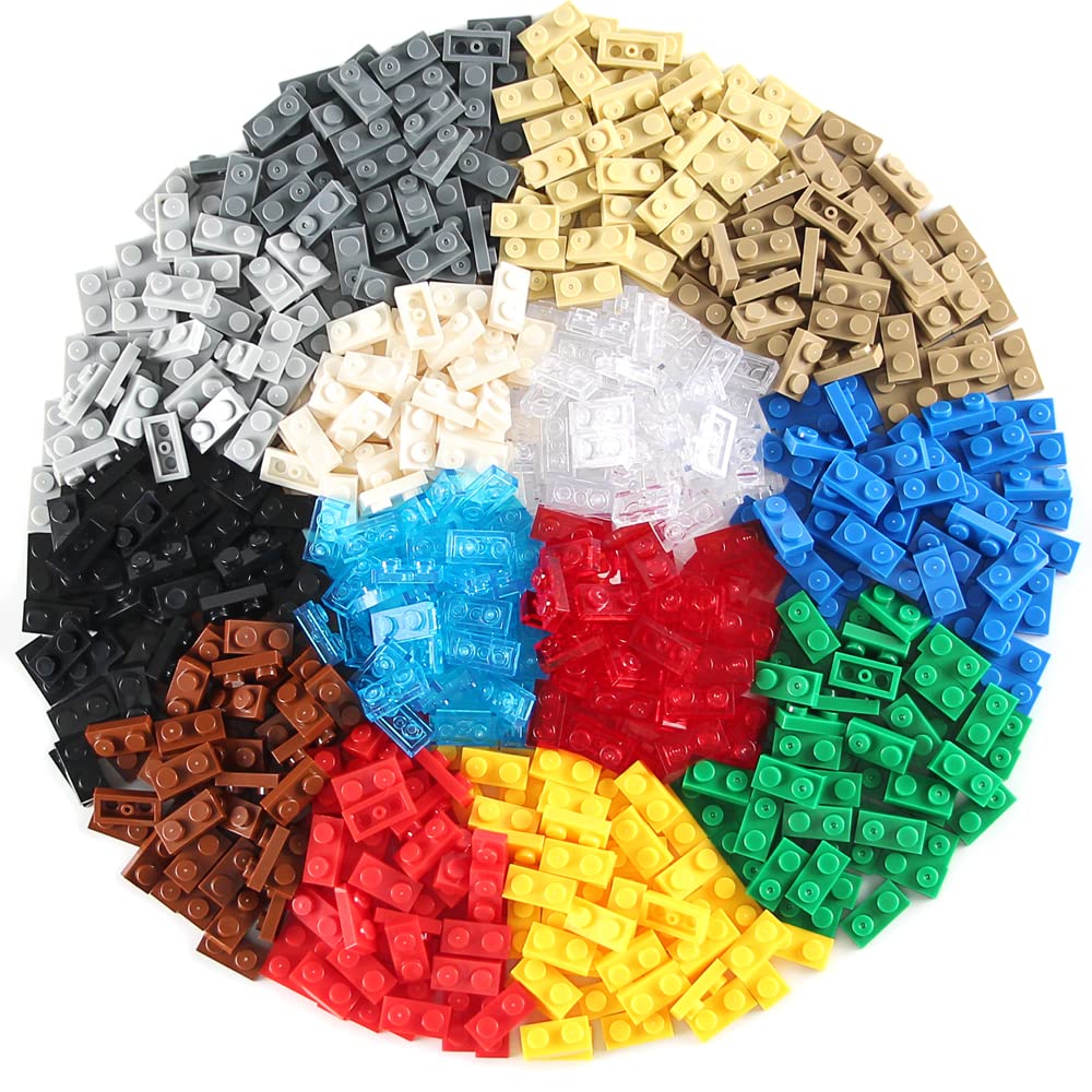 Feleph 700-Piece 1x2 Plates Set – 14 Mixed Colors, Compatible with Major Building Block Brands
