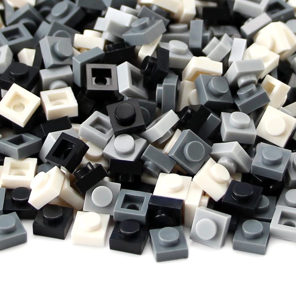 Feleph Basic 1000 Pieces 1x1 Plate Set – Black, White & Gray Pixel Art Building Blocks, Compatible with 3024