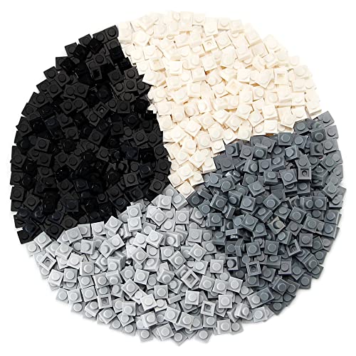 Feleph Basic 1000 Pieces 1x1 Plate Set – Black, White & Gray Pixel Art Building Blocks, Compatible with 3024