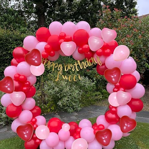 Felice Arts Pink Red Balloon Garland Arch Kit with Heart Balloons for Mother's Day, Valentine's Day, Wedding and Proposal Decorations