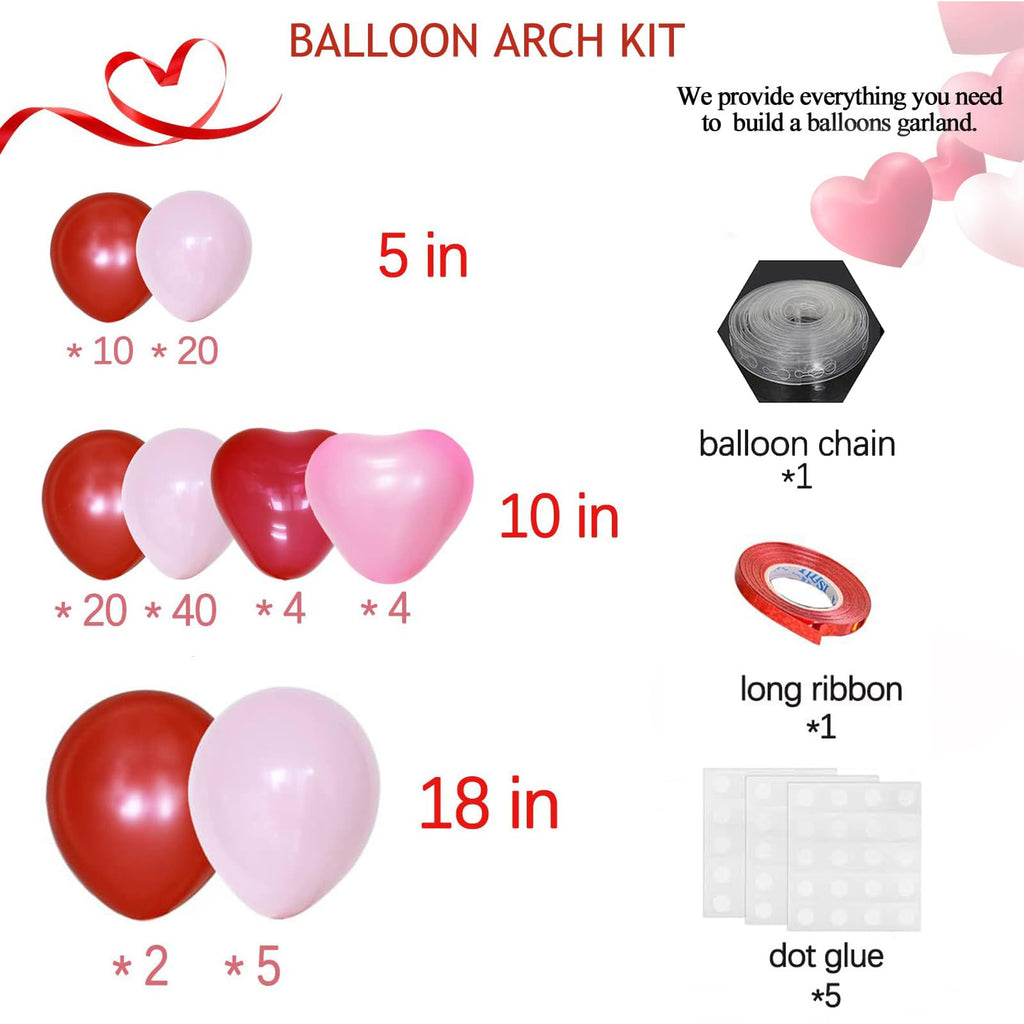 Felice Arts Pink Red Balloon Garland Arch Kit with Heart Balloons for Mother's Day, Valentine's Day, Wedding and Proposal Decorations
