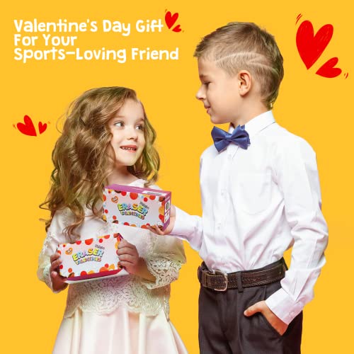 Feltom Valentine Cards for Kids – 30 Mini Sports Ball Erasers with 3D Foldable Cards for Classroom Exchange