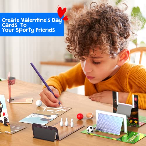 Feltom Valentine Cards for Kids – 30 Mini Sports Ball Erasers with 3D Foldable Cards for Classroom Exchange