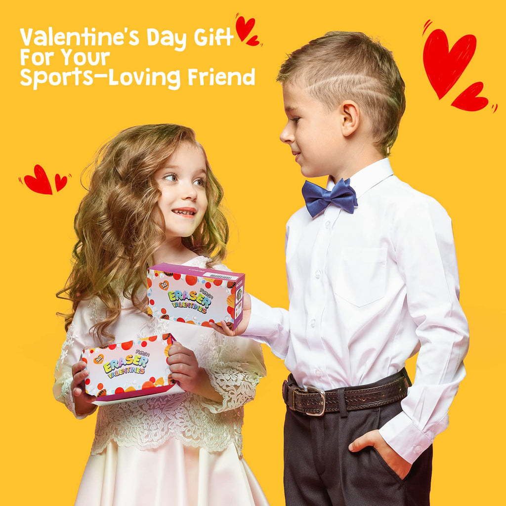 Feltom Valentine Cards for Kids – 30 Mini Sports Ball Erasers with 3D Foldable Cards for Classroom Exchange