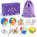 Femicgal 10-Piece Brain Teaser Puzzles Set for Adults and Kids - 3D Wooden, Plastic, and Metal Puzzle Games with Storage Bag