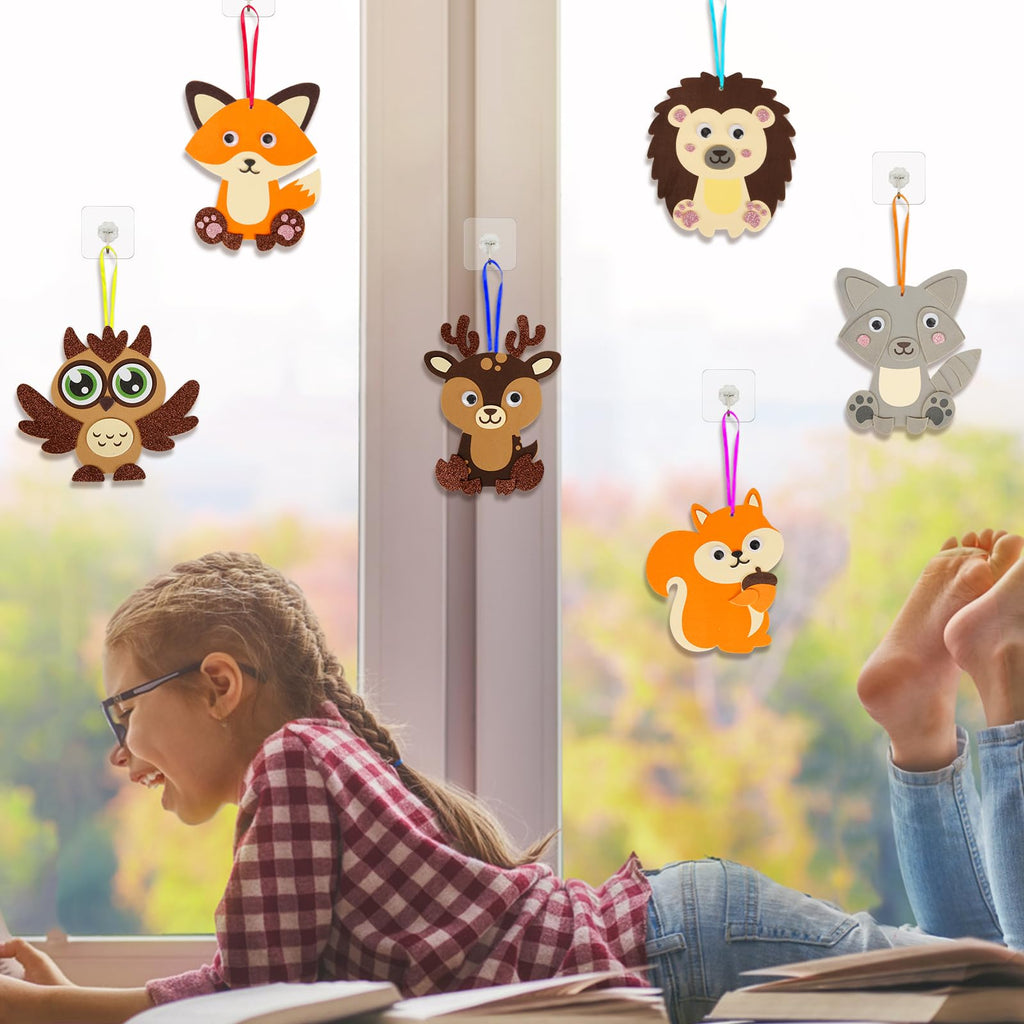 Fennoral 12 Pack Fall Craft Kit for Kids - DIY Foam Animal Stickers, No Glue Needed