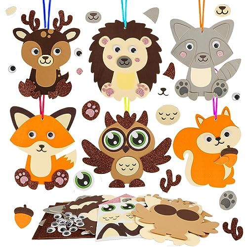 Fennoral 12 Pack Fall Craft Kit for Kids - DIY Foam Animal Stickers, No Glue Needed