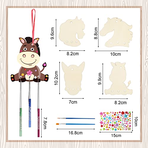 Fennoral 8-Pack Kids Wind Chime Craft Kit - Horse Head Wooden DIY Project for Girls and Boys