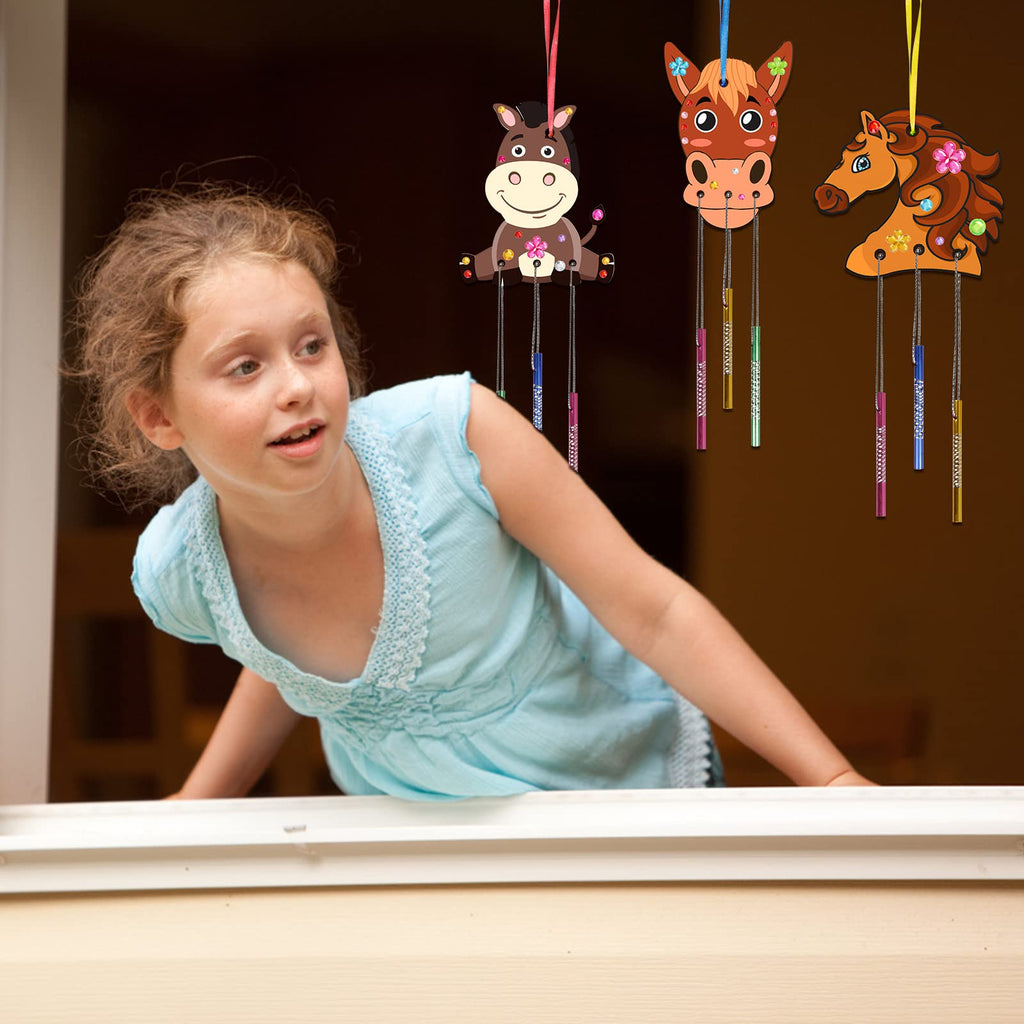 Fennoral 8-Pack Kids Wind Chime Craft Kit - Horse Head Wooden DIY Project for Girls and Boys