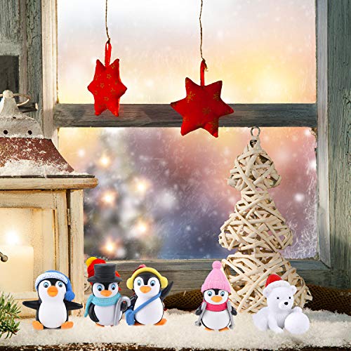 FEPITO 12-Piece Winter Resin Miniature Figurine Set: Penguins, Polar Bears, and Snowflakes for Christmas Decor