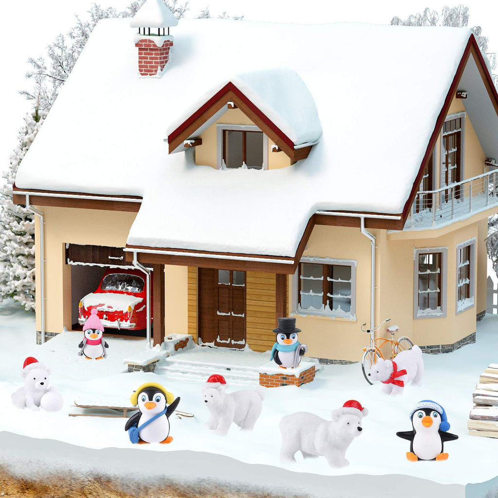 FEPITO 12-Piece Winter Resin Miniature Figurine Set: Penguins, Polar Bears, and Snowflakes for Christmas Decor
