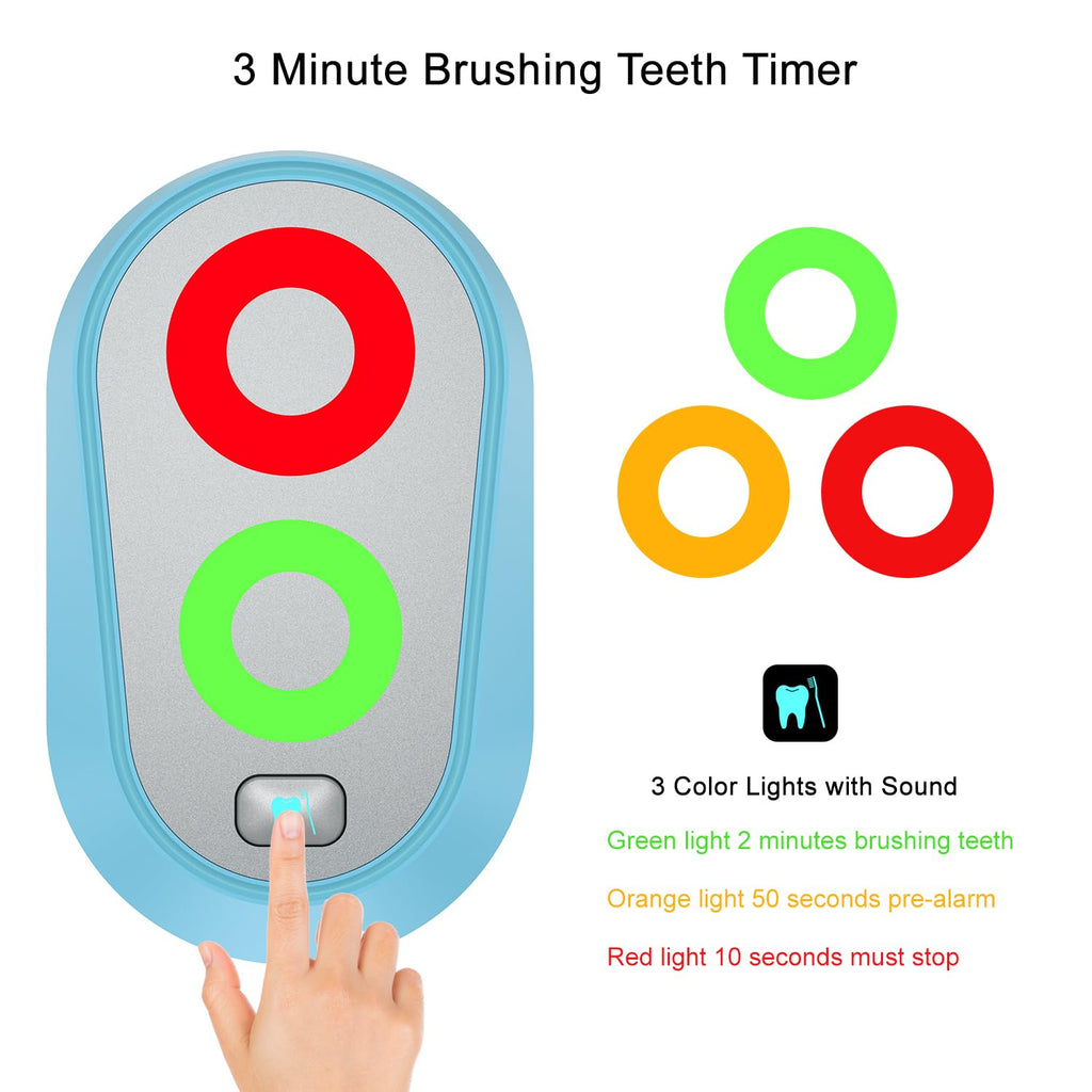 Ferriswheel Blue Toothbrush Timer for Kids – 2-3 Minute Traffic Light Timer, Magnetic Waterproof