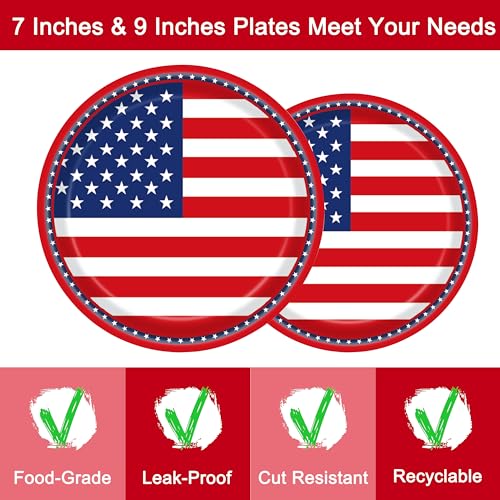 Fesciory 96-Piece American Flag Patriotic Party Supplies Set – Plates, Napkins, Forks for 24 Guests