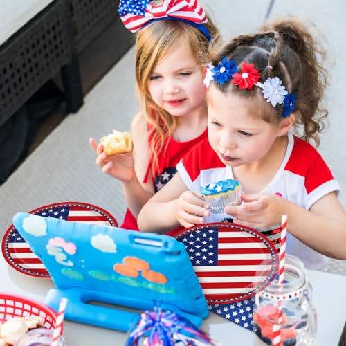 Fesciory 96-Piece American Flag Patriotic Party Supplies Set – Plates, Napkins, Forks for 24 Guests