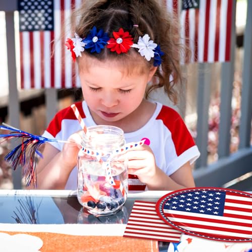 Fesciory 96-Piece American Flag Patriotic Party Supplies Set – Plates, Napkins, Forks for 24 Guests