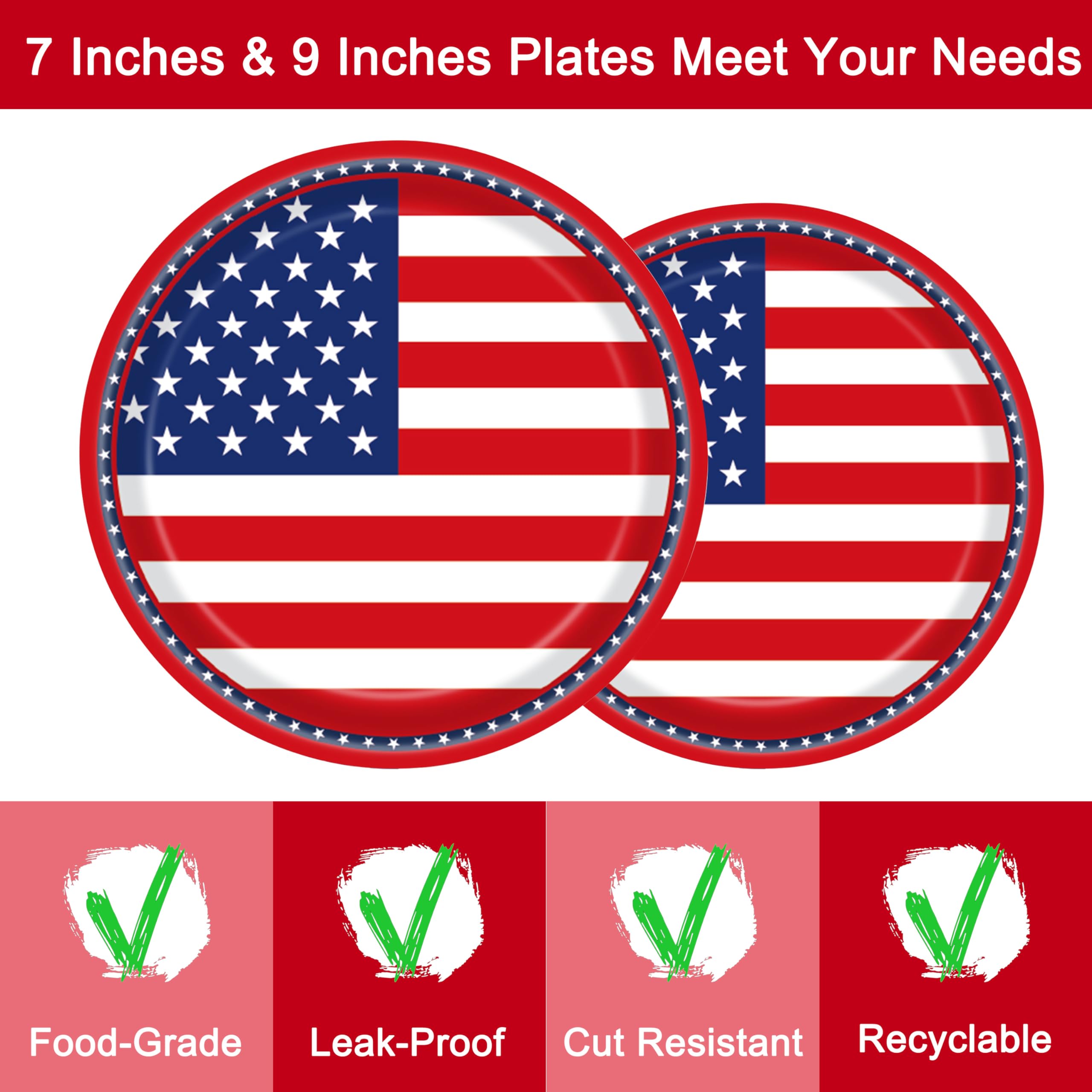 Fesciory 96-Piece American Flag Patriotic Party Supplies Set – Plates, Napkins, Forks for 24 Guests