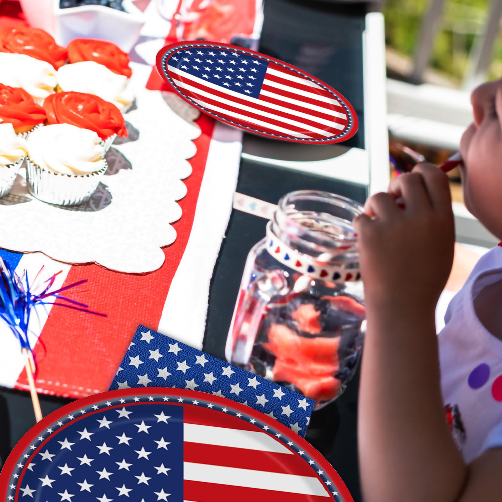 Fesciory 96-Piece American Flag Patriotic Party Supplies Set – Plates, Napkins, Forks for 24 Guests