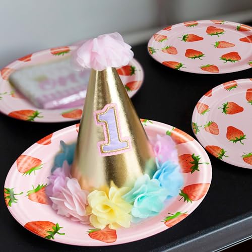 Fesciory 96-Piece Strawberry Party Supplies Set – Disposable Plates, Napkins & Forks for 24 Guests