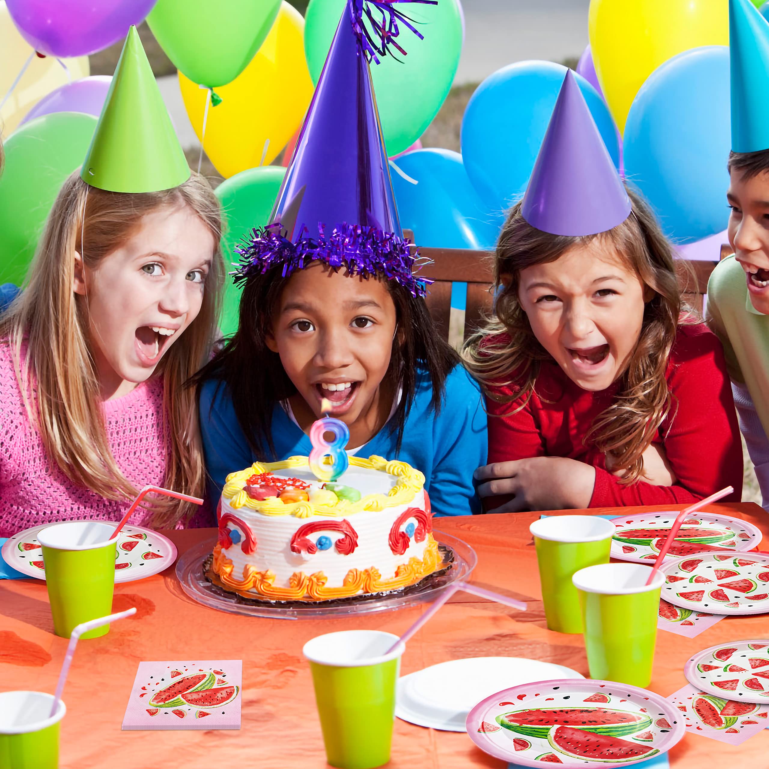 Fesciory 96-Piece Watermelon Birthday Party Supplies - Disposable Tableware Set for 24 Guests