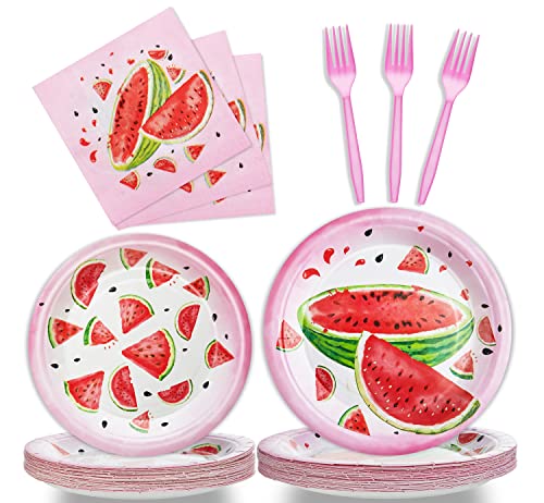 Fesciory 96-Piece Watermelon Birthday Party Supplies - Disposable Tableware Set for 24 Guests