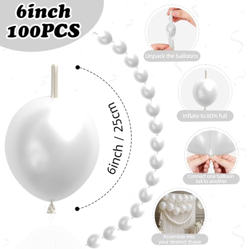 FEYG 100-Pack Pearl White Linking Balloons – 6 Inch Quick Connect Tails for Party Arch Decor
