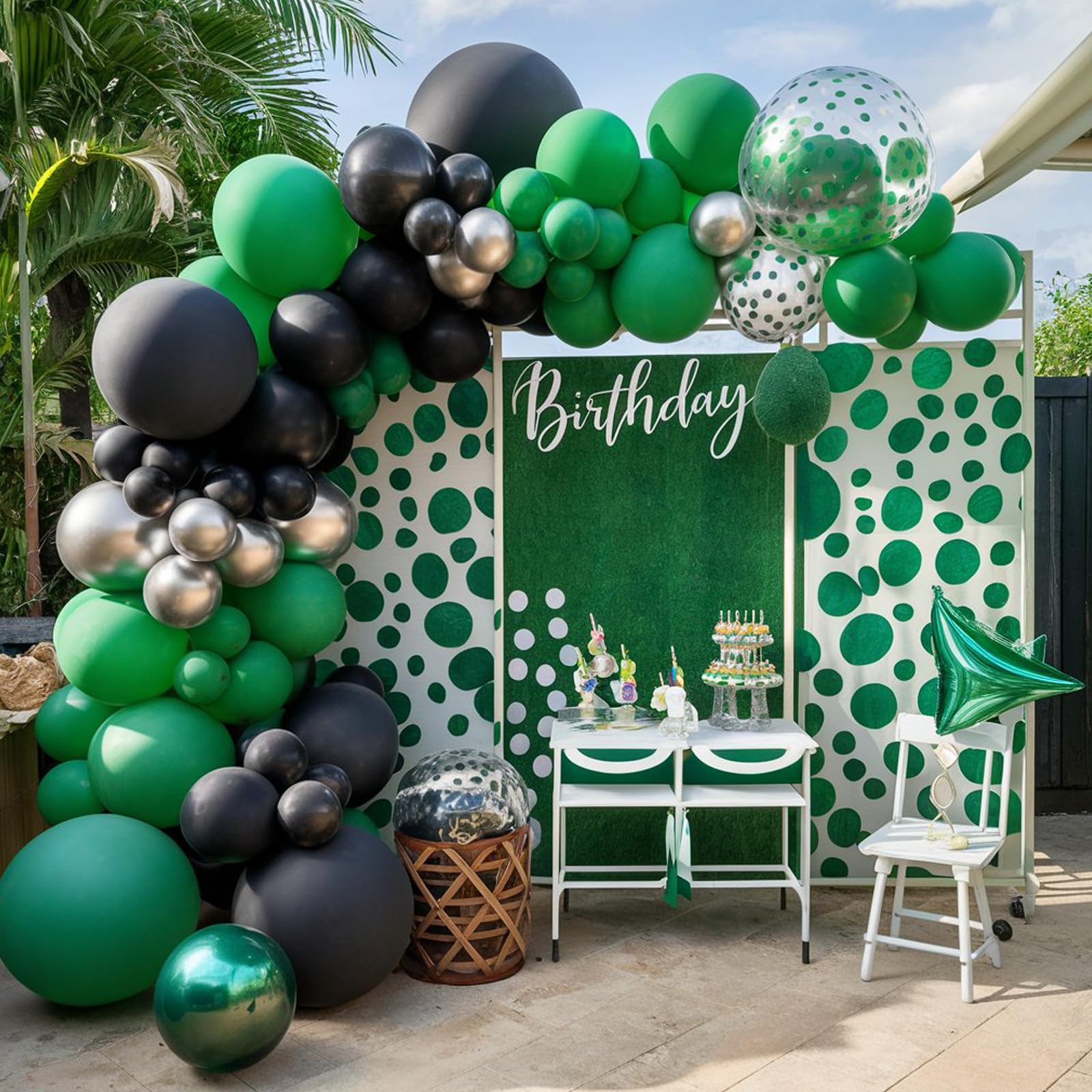 FEYG 120-Piece Green Black Silver Balloon Arch Kit – Easy Assembly, Reusable Latex