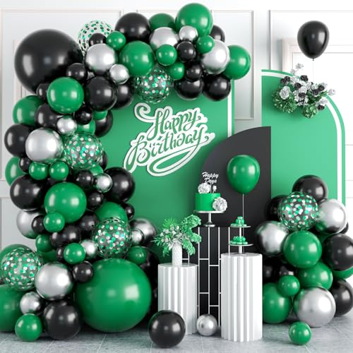 FEYG 120-Piece Green Black Silver Balloon Arch Kit – Easy Assembly, Reusable Latex