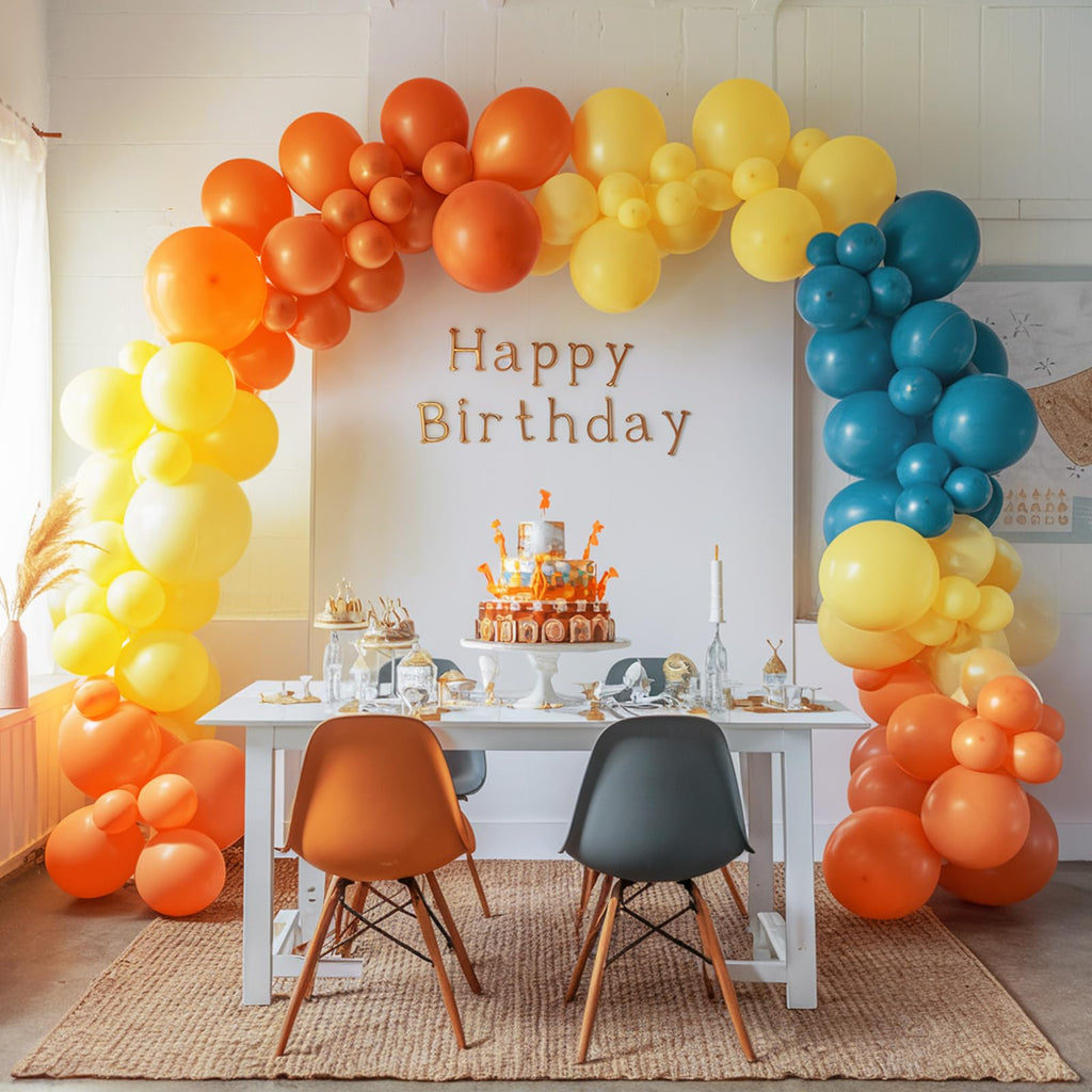 FEYG 120-Piece Retro Blue Orange Yellow Balloon Arch Kit for Party Decor