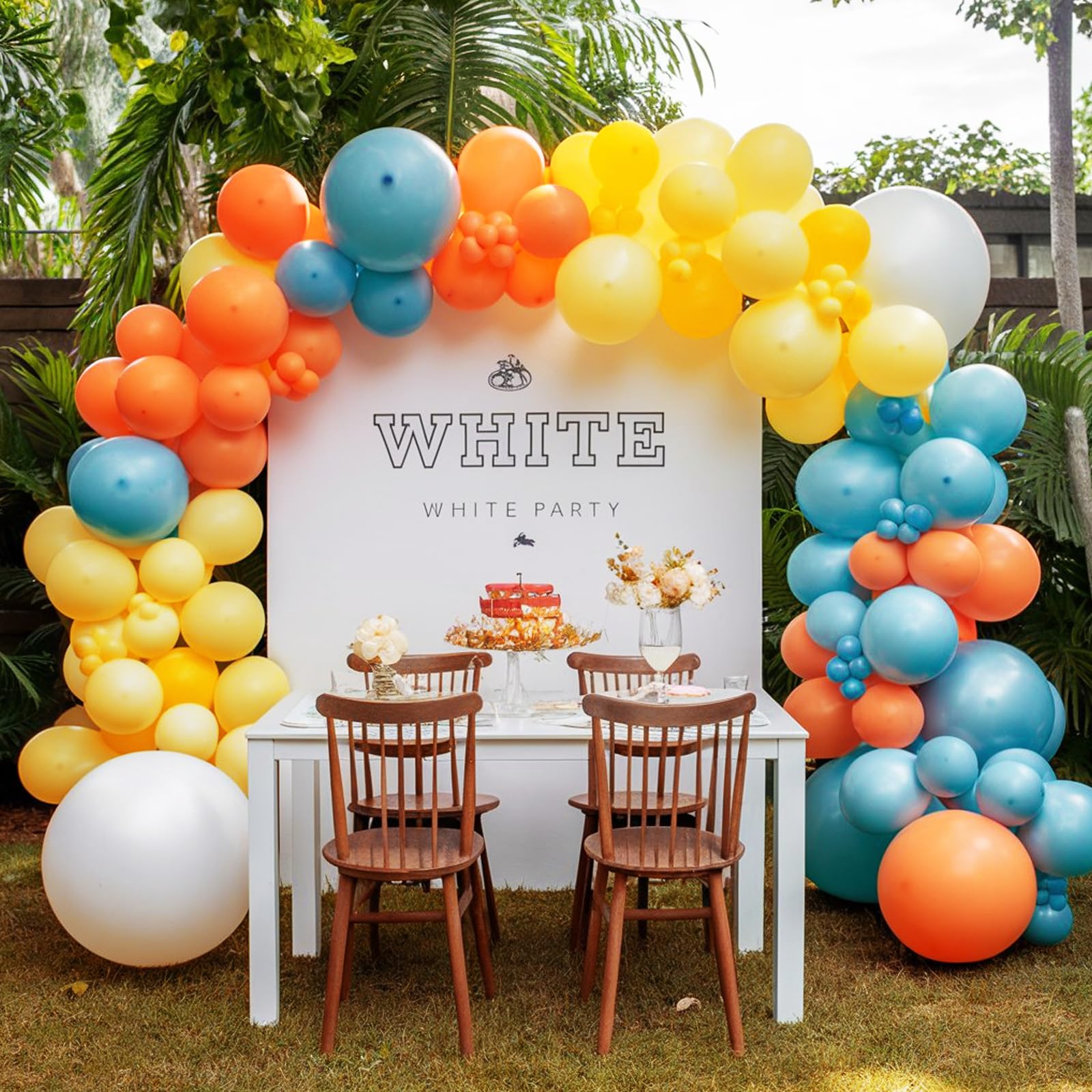 FEYG 120-Piece Retro Blue Orange Yellow Balloon Arch Kit for Party Decor