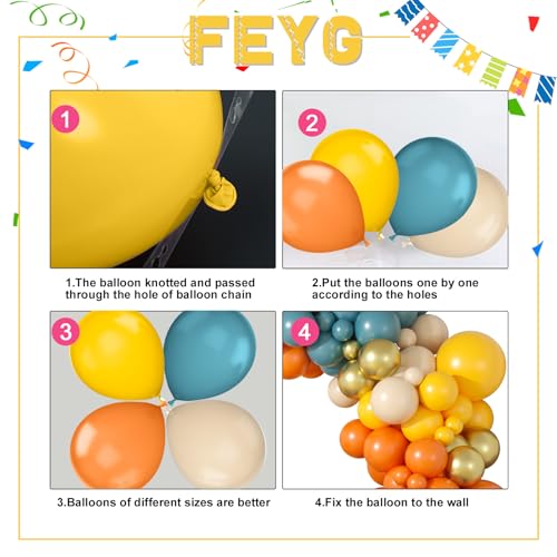 FEYG 120-Piece Retro Blue Orange Yellow Balloon Arch Kit for Party Decor