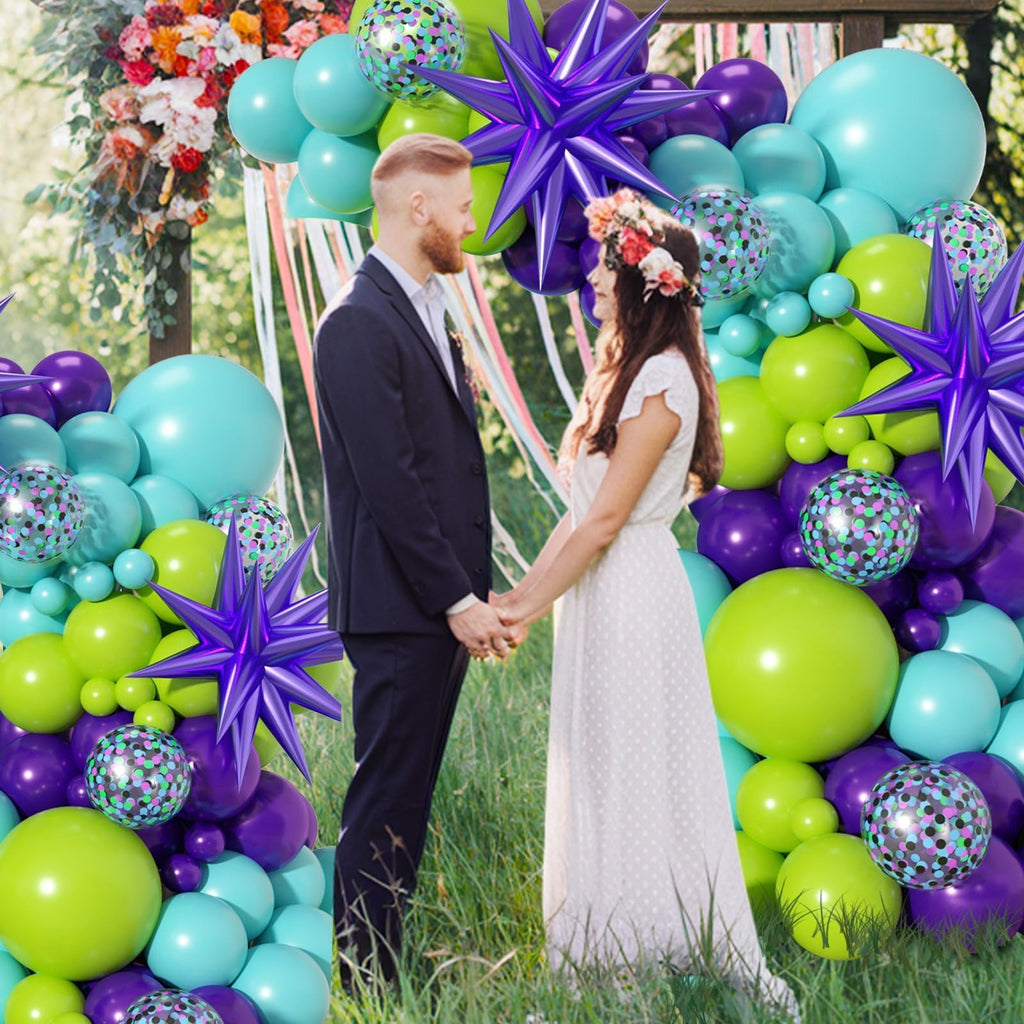 FEYG 126-Piece Green Purple Teal Balloon Arch Kit with Confetti and Star Foil Balloons for Birthday Baby Shower Wedding Decor