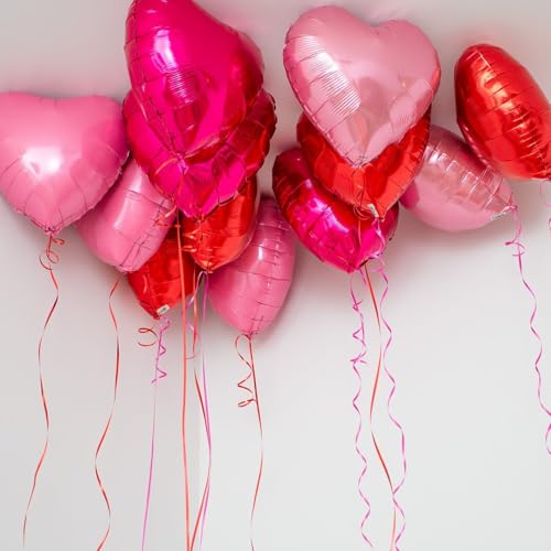 FEYG 15 Pack 18-Inch Red Pink Heart Foil Balloons for Valentine’s Day and Party Decor