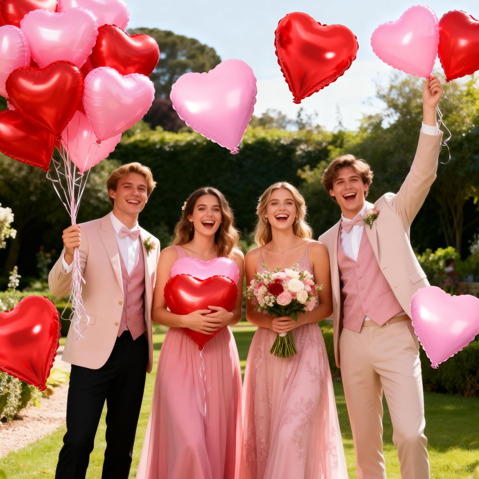 FEYG 15 Pack 18-Inch Red Pink Heart Foil Balloons for Valentine’s Day and Party Decor