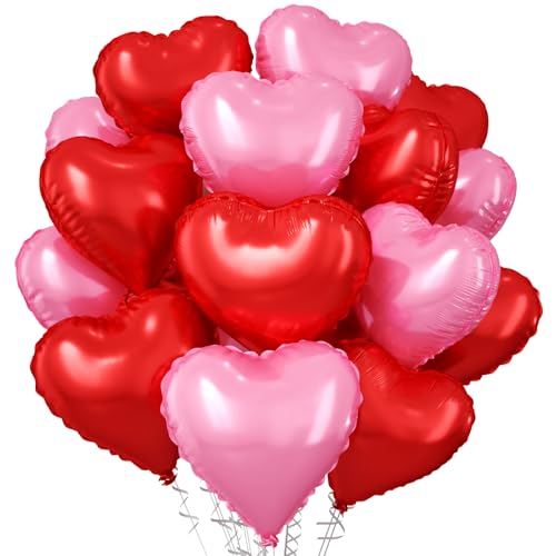 FEYG 15 Pack 18-Inch Red Pink Heart Foil Balloons for Valentine’s Day and Party Decor
