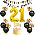 FEYG 21st Birthday Decorations Kit – Black & Gold Party Supplies with Number 21 Balloons, Banner, and Cake Topper