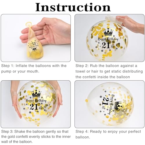 FEYG 21st Birthday Decorations Kit – Black & Gold Party Supplies with Number 21 Balloons, Banner, and Cake Topper
