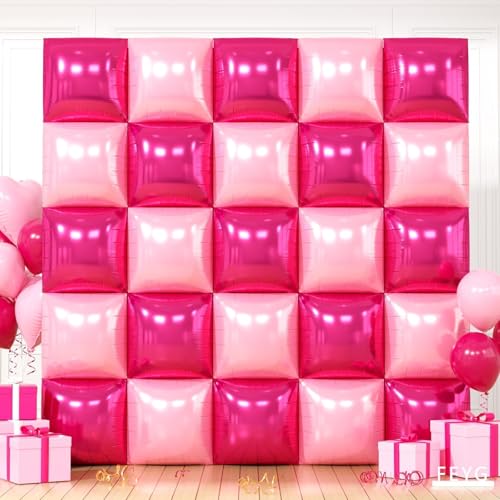 FEYG 25-Pack 19-Inch Double Sided Hot Pink & Rose Gold Square Foil Balloon Wall Kit – DIY Arch Tunnel Backdrop for Bachelorette Wedding Party Decor
