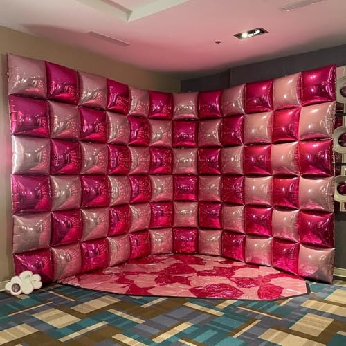 FEYG 25-Pack 19-Inch Double Sided Hot Pink & Rose Gold Square Foil Balloon Wall Kit – DIY Arch Tunnel Backdrop for Bachelorette Wedding Party Decor