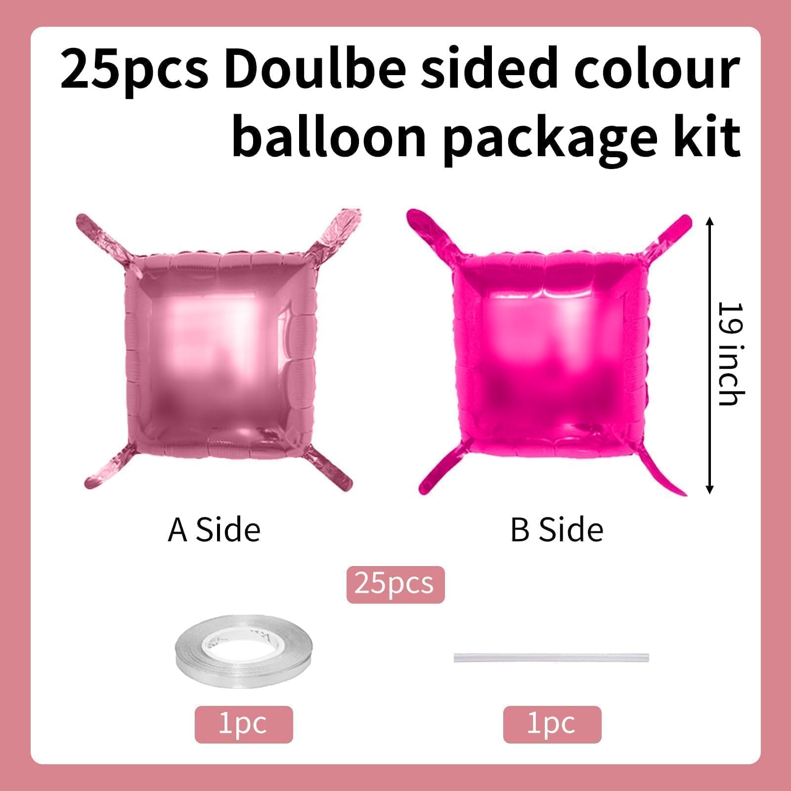 FEYG 25-Pack 19-Inch Double Sided Hot Pink & Rose Gold Square Foil Balloon Wall Kit – DIY Arch Tunnel Backdrop for Bachelorette Wedding Party Decor