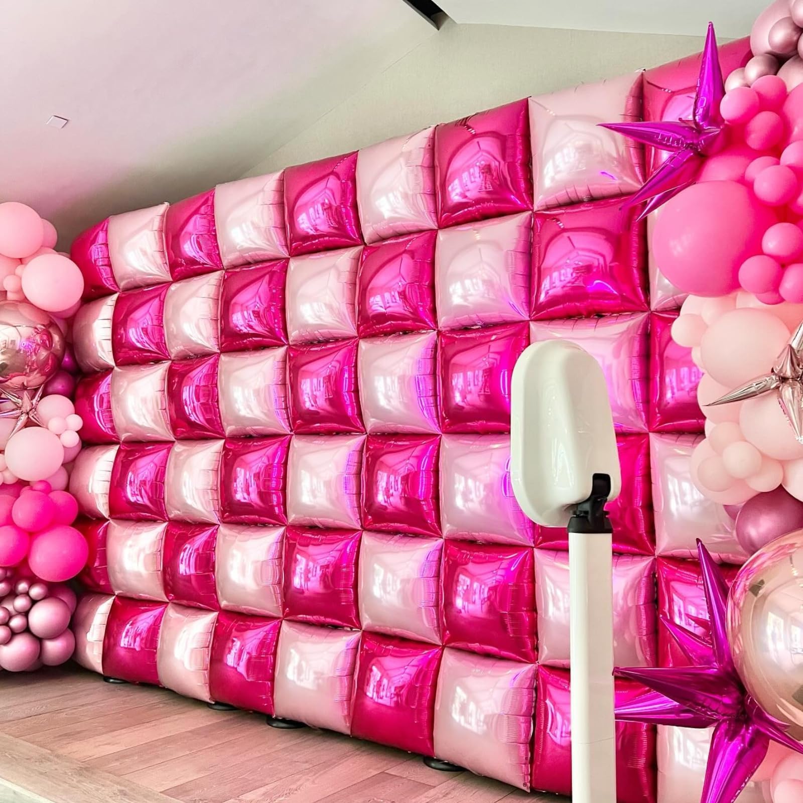 FEYG 25-Pack 19-Inch Double Sided Hot Pink & Rose Gold Square Foil Balloon Wall Kit – DIY Arch Tunnel Backdrop for Bachelorette Wedding Party Decor