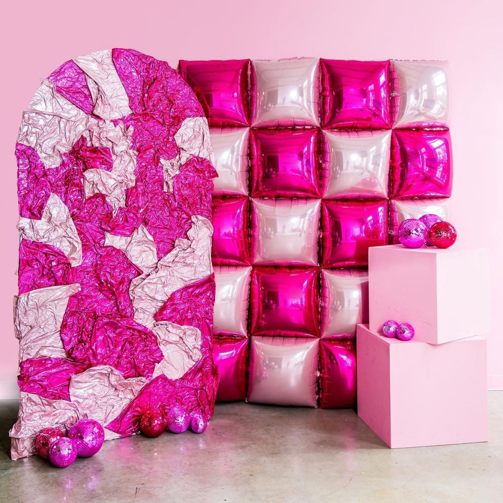 FEYG 25-Pack 19-Inch Double Sided Hot Pink & Rose Gold Square Foil Balloon Wall Kit – DIY Arch Tunnel Backdrop for Bachelorette Wedding Party Decor