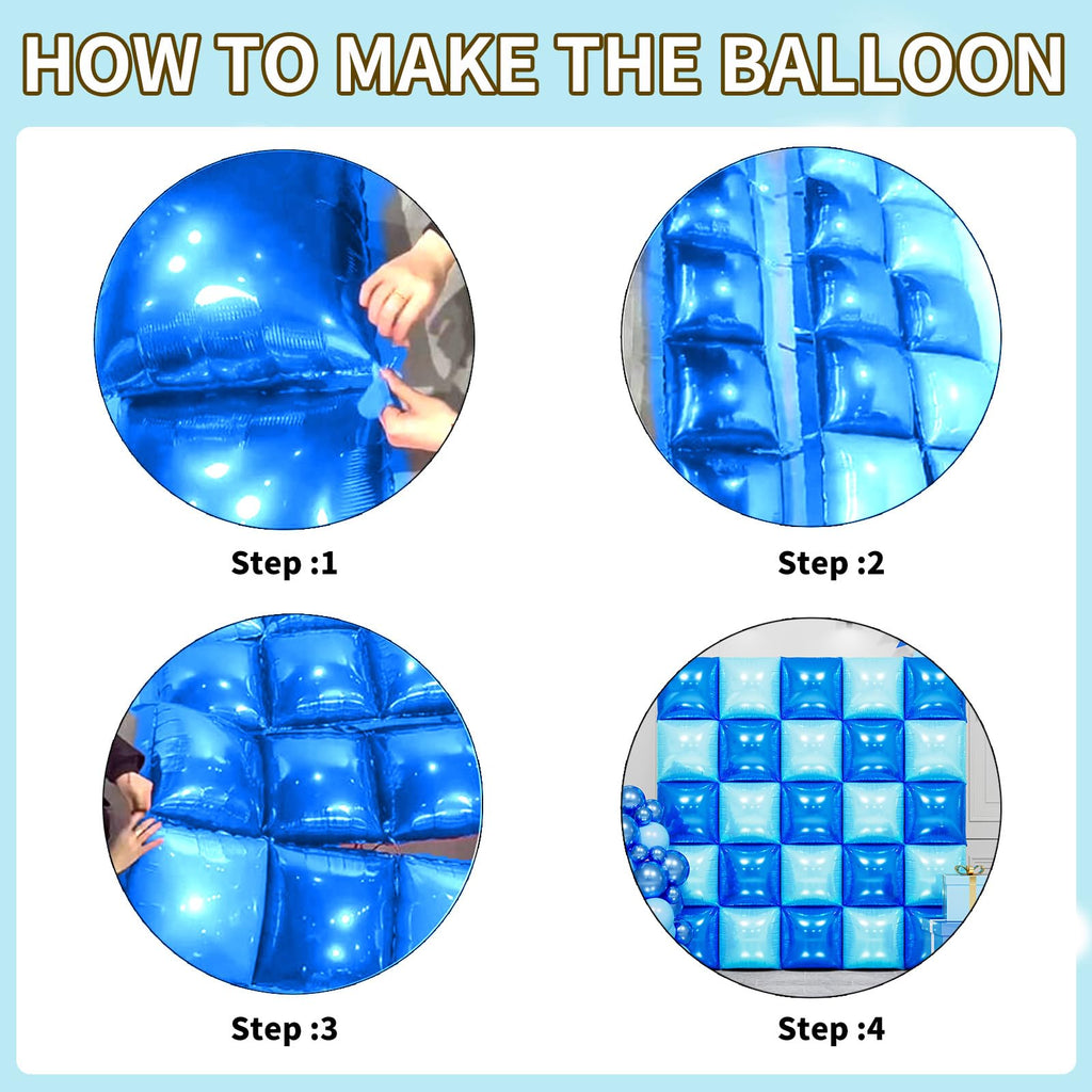 FEYG 25 Pack 19 Inch Navy Blue and Pearl Blue Double Sided Square Foil Balloons for Party Decor